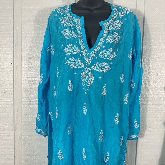Juliet Dunn Blue Silk Hand Sewn Jeweled Dress Size 3 (8/10) EUC - Picture 3 of 11